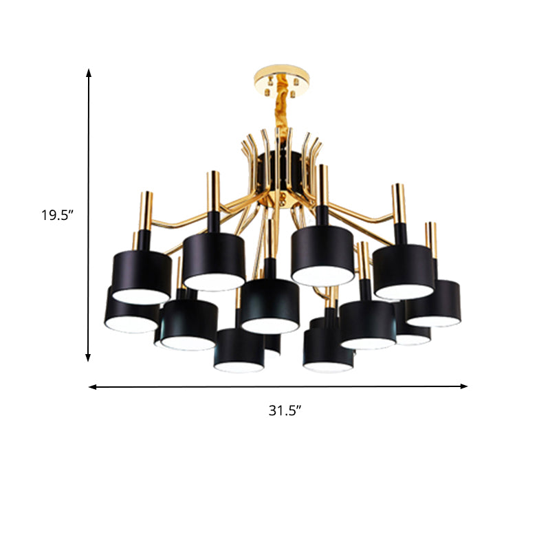 Starburst Ceiling Pendant Light with Drum Metal Shade Modern 12/15 Lights Black/White Chandelier Light for Bedroom Clearhalo 'Ceiling Lights' 'Chandeliers' 'Modern Chandeliers' 'Modern' Lighting' 136955