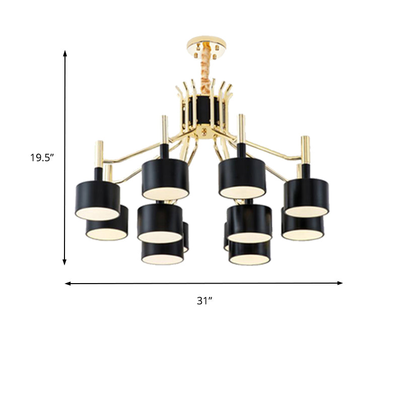 Starburst Ceiling Pendant Light with Drum Metal Shade Modern 12/15 Lights Black/White Chandelier Light for Bedroom Clearhalo 'Ceiling Lights' 'Chandeliers' 'Modern Chandeliers' 'Modern' Lighting' 136959