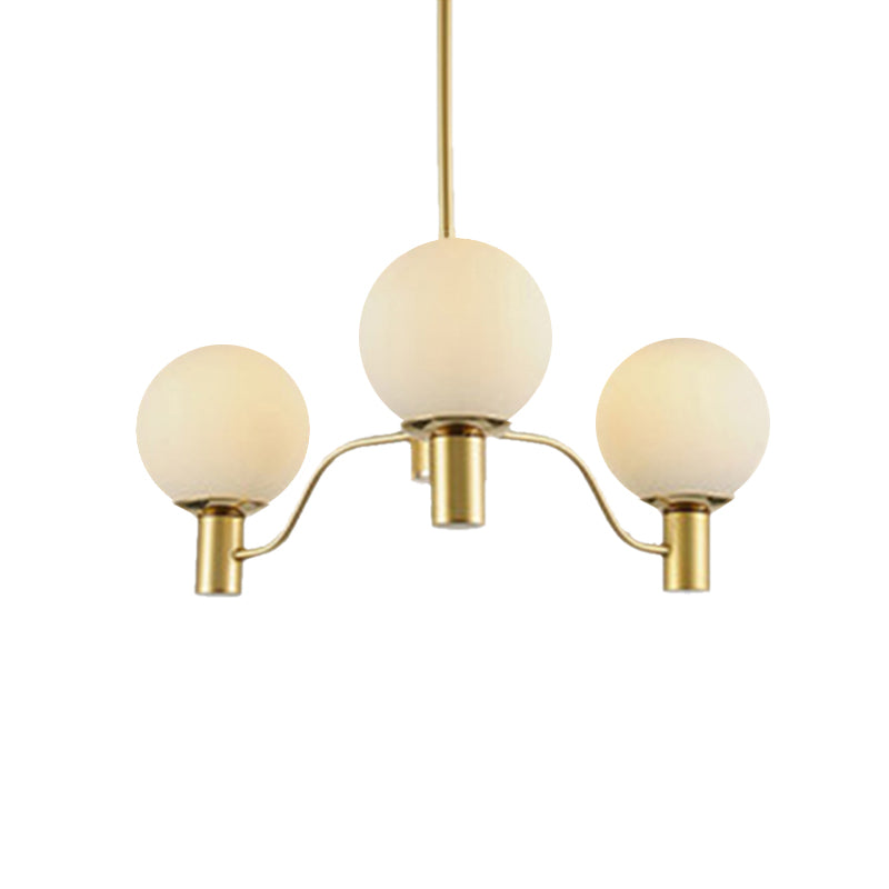 Radial White Glass Chandelier Lamp Post-Modern 3/6/8 Lights Gold Hanging Light Fixture with Ball Shade Clearhalo 'Ceiling Lights' 'Chandeliers' 'Glass shade' 'Glass' 'Modern Chandeliers' 'Modern' Lighting' 136965