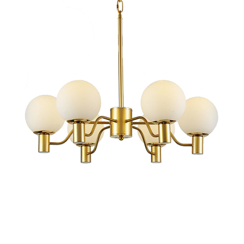 Radial White Glass Chandelier Lamp Post-Modern 3/6/8 Lights Gold Hanging Light Fixture with Ball Shade Clearhalo 'Ceiling Lights' 'Chandeliers' 'Glass shade' 'Glass' 'Modern Chandeliers' 'Modern' Lighting' 136968