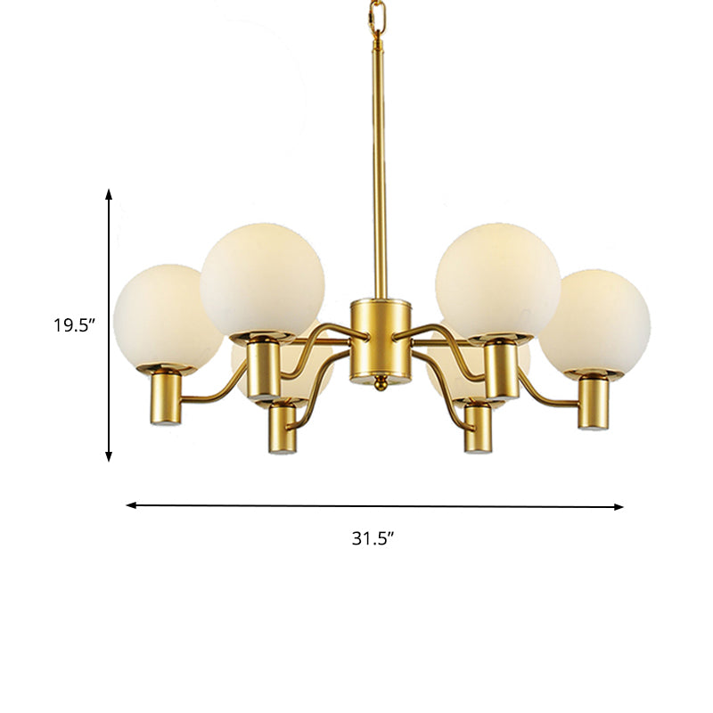 Radial White Glass Chandelier Lamp Post-Modern 3/6/8 Lights Gold Hanging Light Fixture with Ball Shade Clearhalo 'Ceiling Lights' 'Chandeliers' 'Glass shade' 'Glass' 'Modern Chandeliers' 'Modern' Lighting' 136969