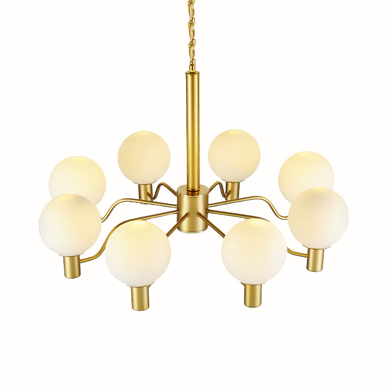 Radial White Glass Chandelier Lamp Post-Modern 3/6/8 Lights Gold Hanging Light Fixture with Ball Shade Clearhalo 'Ceiling Lights' 'Chandeliers' 'Glass shade' 'Glass' 'Modern Chandeliers' 'Modern' Lighting' 136971