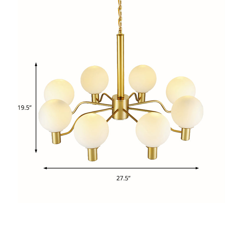 Radial White Glass Chandelier Lamp Post-Modern 3/6/8 Lights Gold Hanging Light Fixture with Ball Shade Clearhalo 'Ceiling Lights' 'Chandeliers' 'Glass shade' 'Glass' 'Modern Chandeliers' 'Modern' Lighting' 136972