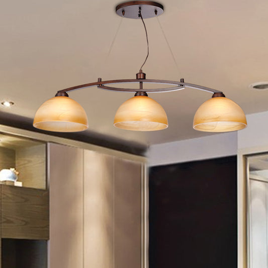 Amber Glass Oil Rubbed Bronze Hanging Pendant Dome 3-Bulb Industrial Island Lamp for Indoor Amber Clearhalo 'Ceiling Lights' 'Close To Ceiling Lights' 'Glass shade' 'Glass' 'Island Lights' Lighting' 137018