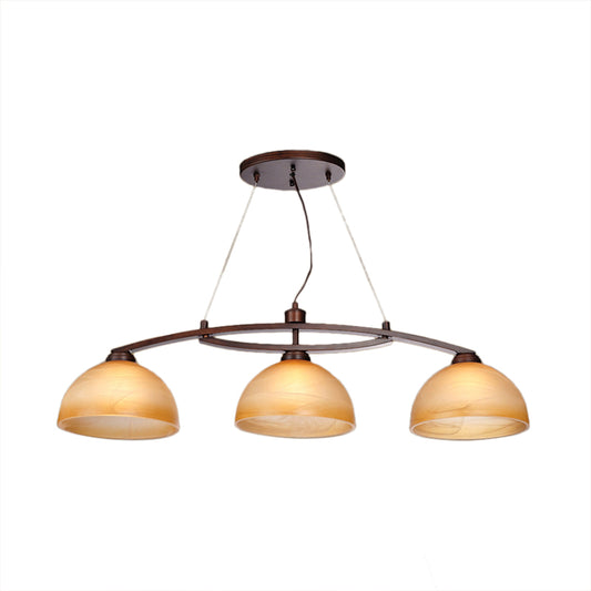 Amber Glass Oil Rubbed Bronze Hanging Pendant Dome 3-Bulb Industrial Island Lamp for Indoor Clearhalo 'Ceiling Lights' 'Close To Ceiling Lights' 'Glass shade' 'Glass' 'Island Lights' Lighting' 137020