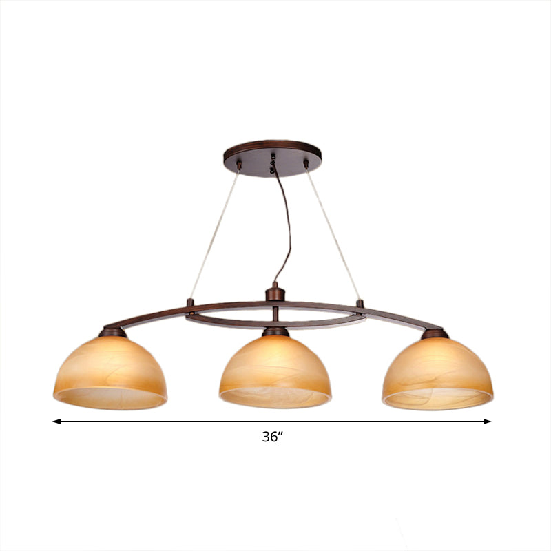 Amber Glass Oil Rubbed Bronze Hanging Pendant Dome 3-Bulb Industrial Island Lamp for Indoor Clearhalo 'Ceiling Lights' 'Close To Ceiling Lights' 'Glass shade' 'Glass' 'Island Lights' Lighting' 137021