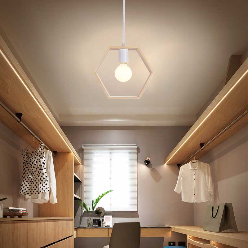 Triangle/Square/Hexagonal Drop Pendant Contemporary Wooden 1-Light Bedroom Ceiling Light Fixture Clearhalo 'Ceiling Lights' 'Pendant Lights' 'Pendants' Lighting' 137023