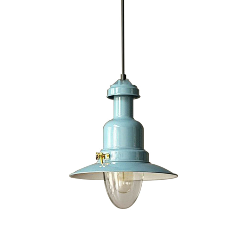 Industrial Stylish Saucer Ceiling Fixture 1 Light Metallic Pendant Lighting in Blue/Sky Blue/Yellow for Living Room Clearhalo 'Ceiling Lights' 'Modern Pendants' 'Modern' 'Pendant Lights' 'Pendants' Lighting' 137035