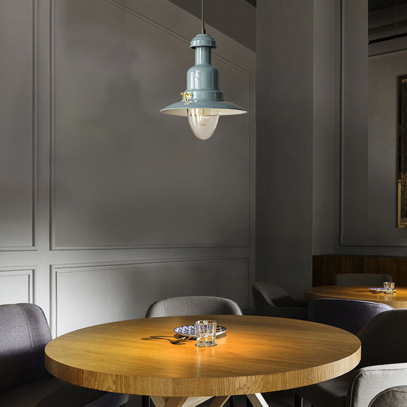 Industrial Stylish Saucer Ceiling Fixture 1 Light Metallic Pendant Lighting in Blue/Sky Blue/Yellow for Living Room Clearhalo 'Ceiling Lights' 'Modern Pendants' 'Modern' 'Pendant Lights' 'Pendants' Lighting' 137037