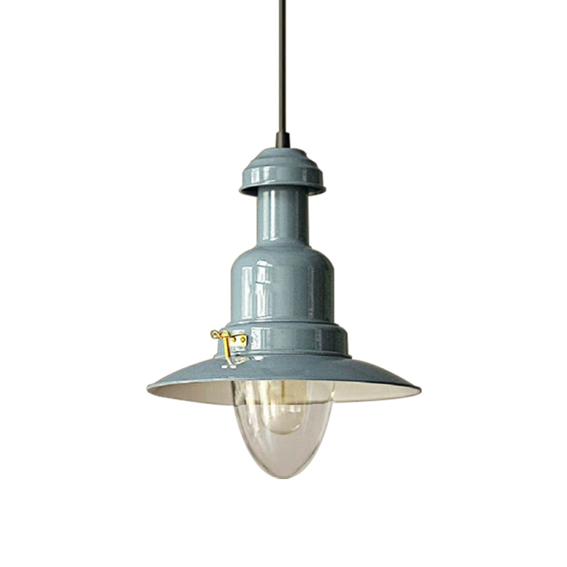 Industrial Stylish Saucer Ceiling Fixture 1 Light Metallic Pendant Lighting in Blue/Sky Blue/Yellow for Living Room Clearhalo 'Ceiling Lights' 'Modern Pendants' 'Modern' 'Pendant Lights' 'Pendants' Lighting' 137038