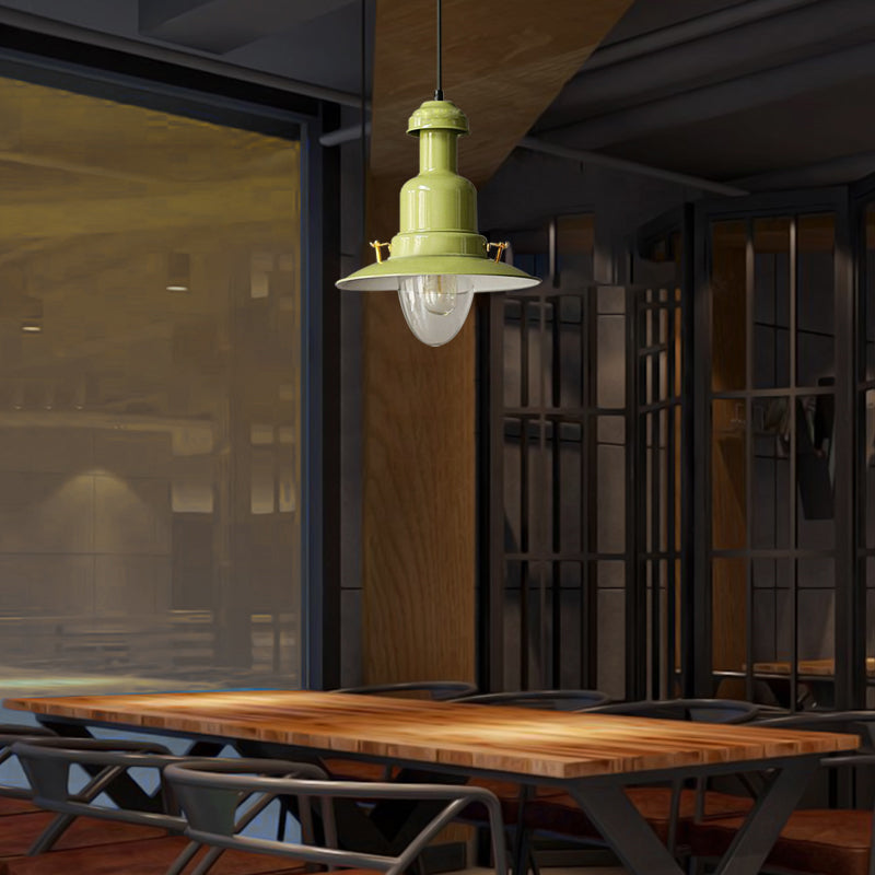 Industrial Stylish Saucer Ceiling Fixture 1 Light Metallic Pendant Lighting in Blue/Sky Blue/Yellow for Living Room Clearhalo 'Ceiling Lights' 'Modern Pendants' 'Modern' 'Pendant Lights' 'Pendants' Lighting' 137039