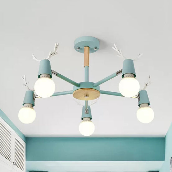 Bedroom Ceiling Lights Contemporary, Glass Ball Semi Flush Light Fixture with Antler for Children Clearhalo 'Ceiling Lights' 'Chandeliers' Lighting' options 13704