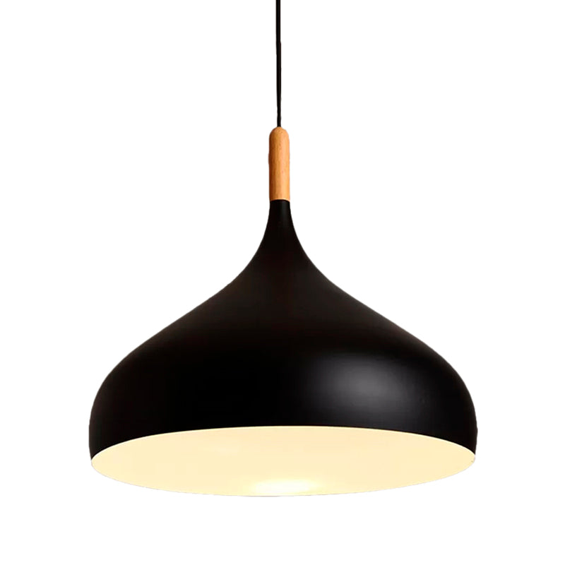 12.5"/16.5" W Dome Metallic Pendant Ceiling Lamp Simple Style 1 Head Dining Room Hanging Lamp in Black/White Clearhalo 'Ceiling Lights' 'Modern Pendants' 'Modern' 'Pendant Lights' 'Pendants' Lighting' 137047