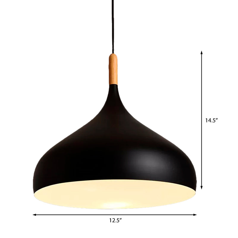 12.5"/16.5" W Dome Metallic Pendant Ceiling Lamp Simple Style 1 Head Dining Room Hanging Lamp in Black/White Clearhalo 'Ceiling Lights' 'Modern Pendants' 'Modern' 'Pendant Lights' 'Pendants' Lighting' 137049