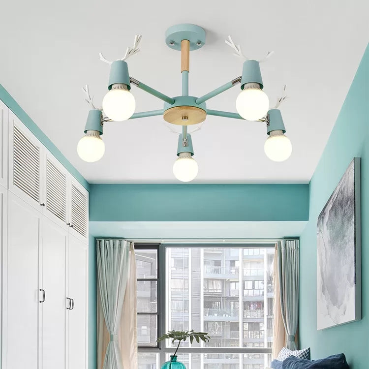 Bedroom Ceiling Lights Contemporary, Glass Ball Semi Flush Light Fixture with Antler for Children Clearhalo 'Ceiling Lights' 'Chandeliers' Lighting' options 13705