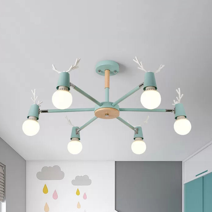 Bedroom Ceiling Lights Contemporary, Glass Ball Semi Flush Light Fixture with Antler for Children 6 Blue Clearhalo 'Ceiling Lights' 'Chandeliers' Lighting' options 13706_feac8b12-2011-4831-9b4d-dd1c672c17bc