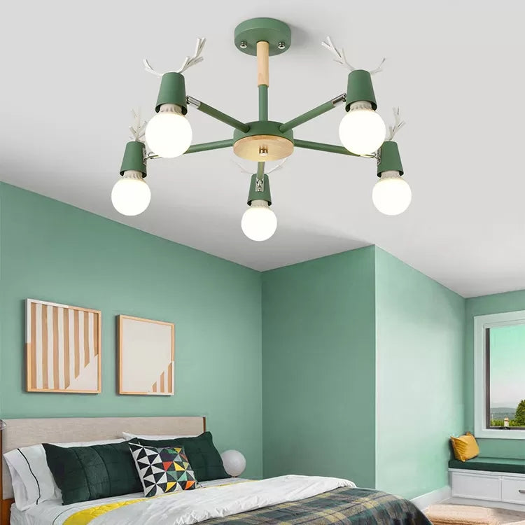 Bedroom Ceiling Lights Contemporary, Glass Ball Semi Flush Light Fixture with Antler for Children Clearhalo 'Ceiling Lights' 'Chandeliers' Lighting' options 13709