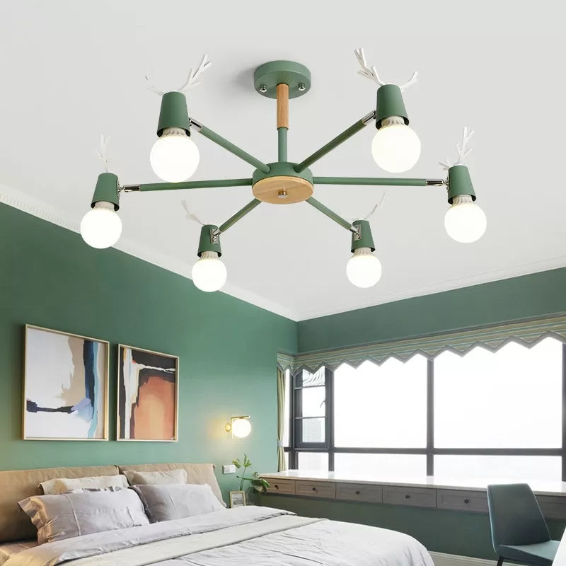 Bedroom Ceiling Lights Contemporary, Glass Ball Semi Flush Light Fixture with Antler for Children Clearhalo 'Ceiling Lights' 'Chandeliers' Lighting' options 13711
