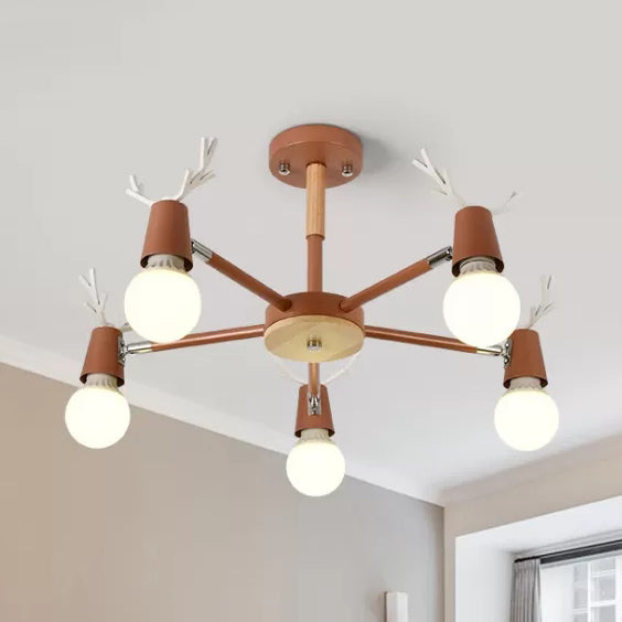 Bedroom Ceiling Lights Contemporary, Glass Ball Semi Flush Light Fixture with Antler for Children 5 Red Clearhalo 'Ceiling Lights' 'Chandeliers' Lighting' options 13712_7132e0d5-d99b-461c-bdc7-d4045916ff5c