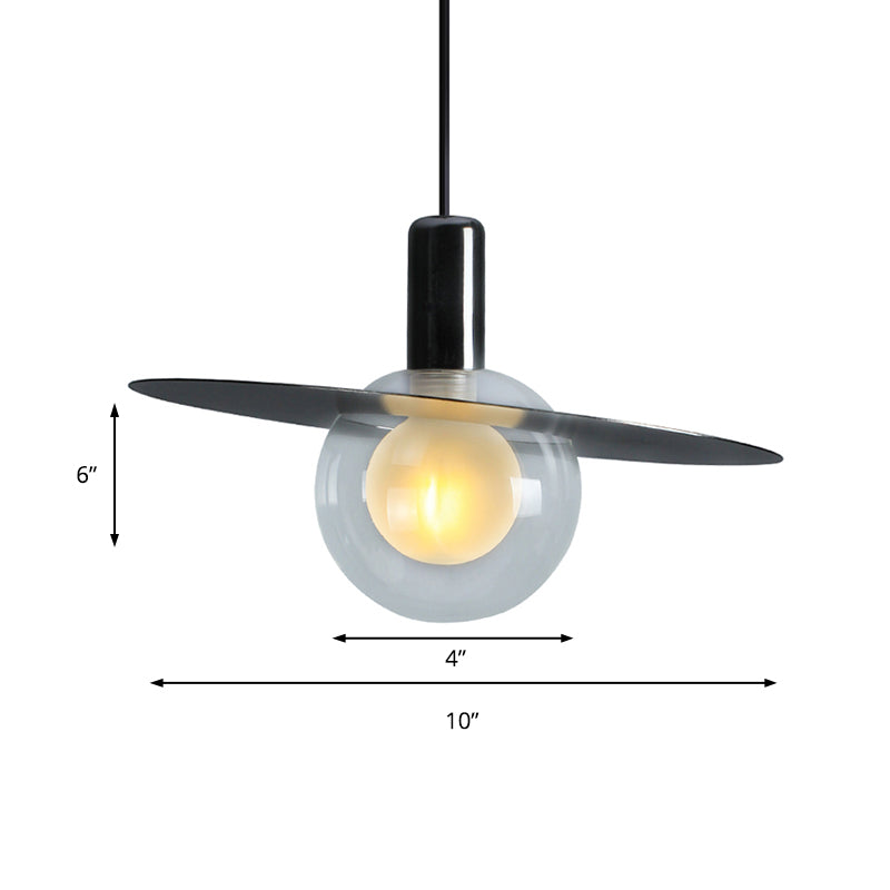 Globe Clear Glass Pendant Lamp Contemporary Led Black Hanging Light Fixture with Ring Disk Clearhalo 'Ceiling Lights' 'Glass shade' 'Glass' 'Modern Pendants' 'Modern' 'Pendant Lights' 'Pendants' Lighting' 137134