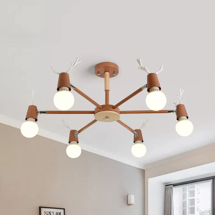 Bedroom Ceiling Lights Contemporary, Glass Ball Semi Flush Light Fixture with Antler for Children 6 Red Clearhalo 'Ceiling Lights' 'Chandeliers' Lighting' options 13715_b78860a1-453b-4366-9d25-15b3dda7ec3d