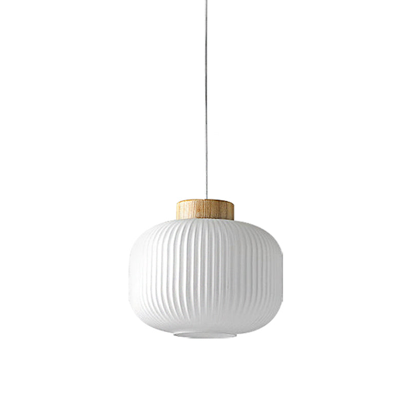 5.5"/8"/12" W Cylinder Pendant Light with Milk Glass Ribbed Shade Modern 1 Light Restaurant Ceiling Fixture in White Clearhalo 'Ceiling Lights' 'Close To Ceiling Lights' 'Glass shade' 'Glass' 'Modern Pendants' 'Modern' 'Pendant Lights' 'Pendants' Lighting' 137162