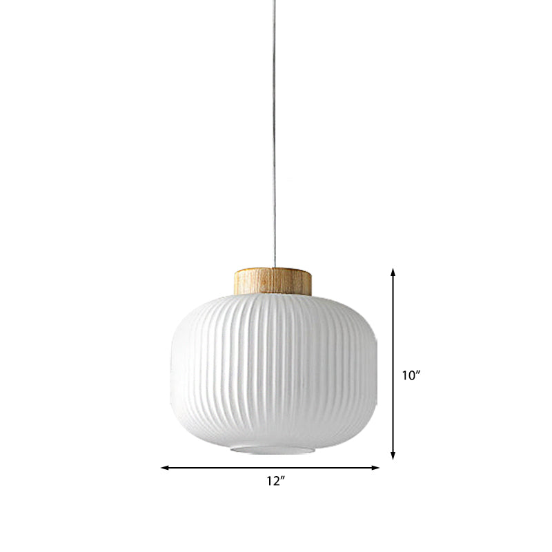 5.5"/8"/12" W Cylinder Pendant Light with Milk Glass Ribbed Shade Modern 1 Light Restaurant Ceiling Fixture in White Clearhalo 'Ceiling Lights' 'Close To Ceiling Lights' 'Glass shade' 'Glass' 'Modern Pendants' 'Modern' 'Pendant Lights' 'Pendants' Lighting' 137163