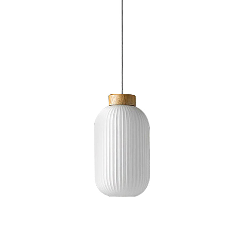 5.5"/8"/12" W Cylinder Pendant Light with Milk Glass Ribbed Shade Modern 1 Light Restaurant Ceiling Fixture in White Clearhalo 'Ceiling Lights' 'Close To Ceiling Lights' 'Glass shade' 'Glass' 'Modern Pendants' 'Modern' 'Pendant Lights' 'Pendants' Lighting' 137169