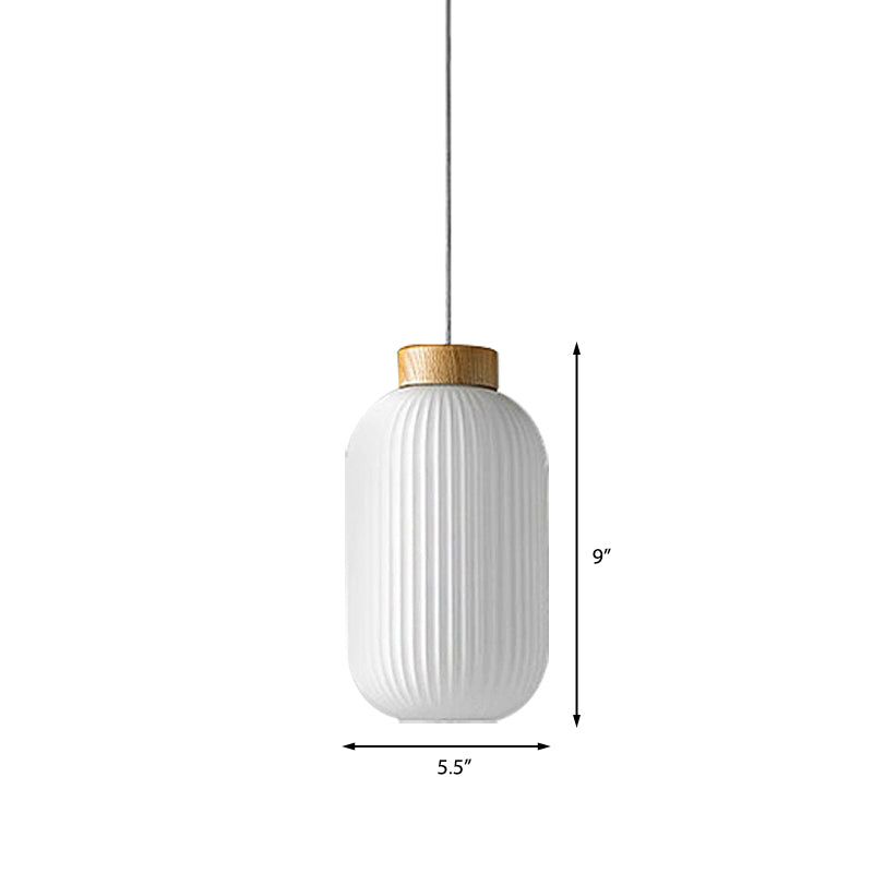 5.5"/8"/12" W Cylinder Pendant Light with Milk Glass Ribbed Shade Modern 1 Light Restaurant Ceiling Fixture in White Clearhalo 'Ceiling Lights' 'Close To Ceiling Lights' 'Glass shade' 'Glass' 'Modern Pendants' 'Modern' 'Pendant Lights' 'Pendants' Lighting' 137170