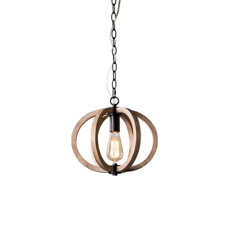 Single Light Globe Pendant Lamp Height Adjustable Rustic Wood Hanging Light for Bedroom Clearhalo 'Ceiling Lights' 'Pendant Lights' 'Pendants' Lighting' 137180