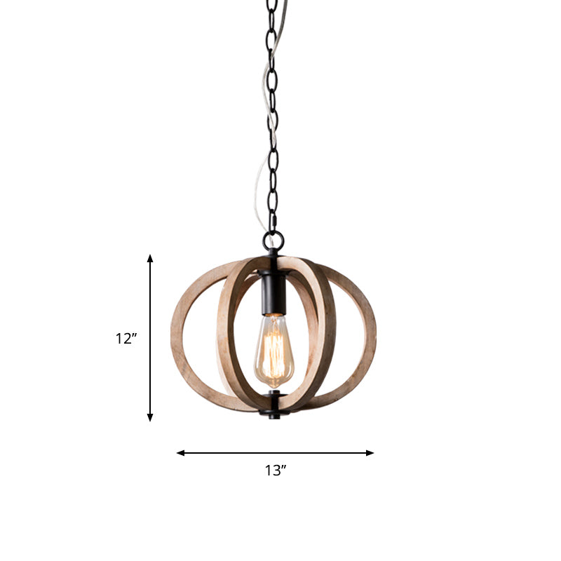 Single Light Globe Pendant Lamp Height Adjustable Rustic Wood Hanging Light for Bedroom Clearhalo 'Ceiling Lights' 'Pendant Lights' 'Pendants' Lighting' 137181