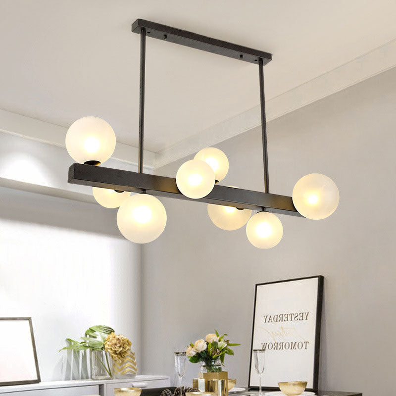 Dining Room Bubble Linear Pendant Glass Shade 8 Lights Modern Simple Black Island Light Cream Clearhalo 'Ceiling Lights' 'Glass shade' 'Glass' 'Island Lights' Lighting' 137198