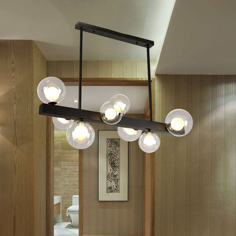 Dining Room Bubble Linear Pendant Glass Shade 8 Lights Modern Simple Black Island Light Clearhalo 'Ceiling Lights' 'Glass shade' 'Glass' 'Island Lights' Lighting' 137202