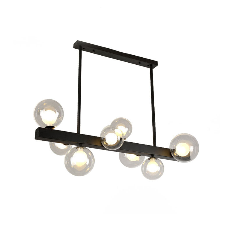 Dining Room Bubble Linear Pendant Glass Shade 8 Lights Modern Simple Black Island Light Clearhalo 'Ceiling Lights' 'Glass shade' 'Glass' 'Island Lights' Lighting' 137203