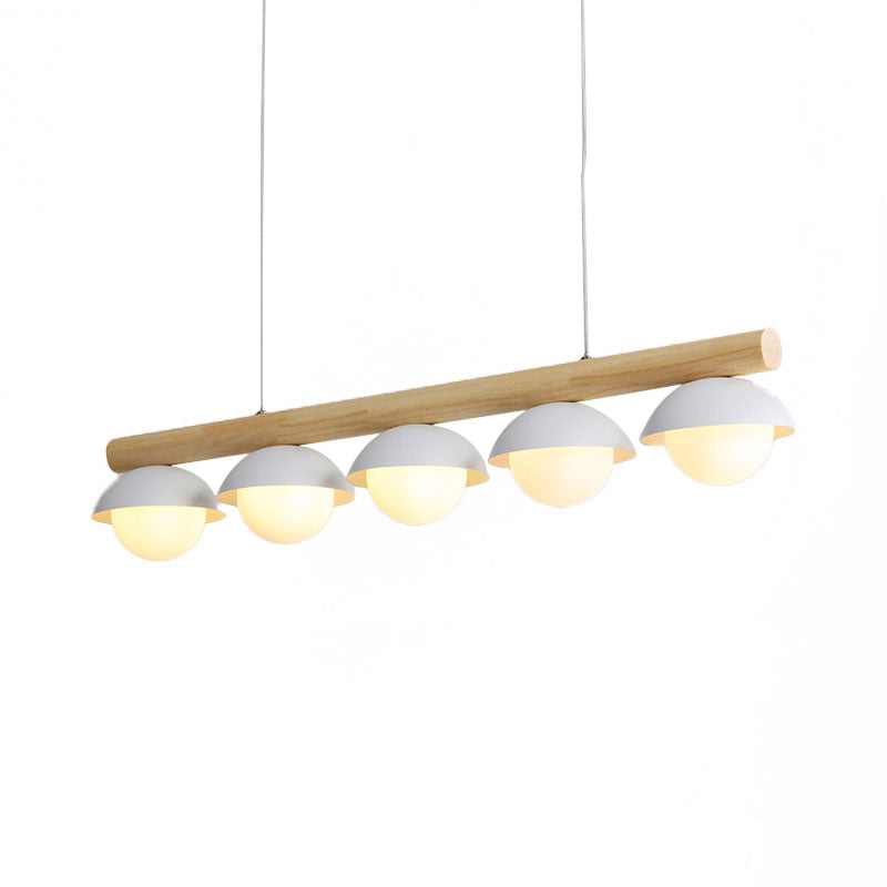 Modern Simple Linear Chandelier Wood Stem 5/7 Lights White Shade Billiard Lights for Restaurant Clearhalo 'Ceiling Lights' 'Island Lights' Lighting' 137211