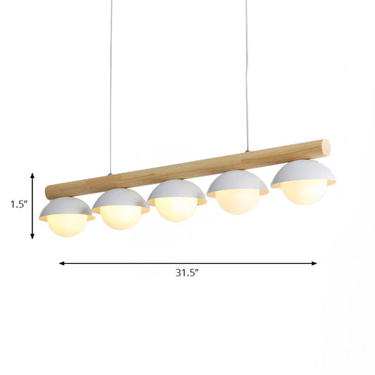 Modern Simple Linear Chandelier Wood Stem 5/7 Lights White Shade Billiard Lights for Restaurant Clearhalo 'Ceiling Lights' 'Island Lights' Lighting' 137212