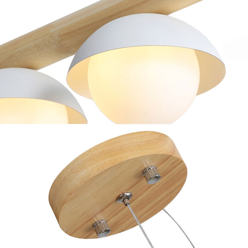 Modern Simple Linear Chandelier Wood Stem 5/7 Lights White Shade Billiard Lights for Restaurant Clearhalo 'Ceiling Lights' 'Island Lights' Lighting' 137213