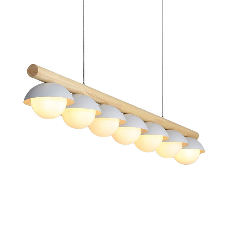 Modern Simple Linear Chandelier Wood Stem 5/7 Lights White Shade Billiard Lights for Restaurant Clearhalo 'Ceiling Lights' 'Island Lights' Lighting' 137215