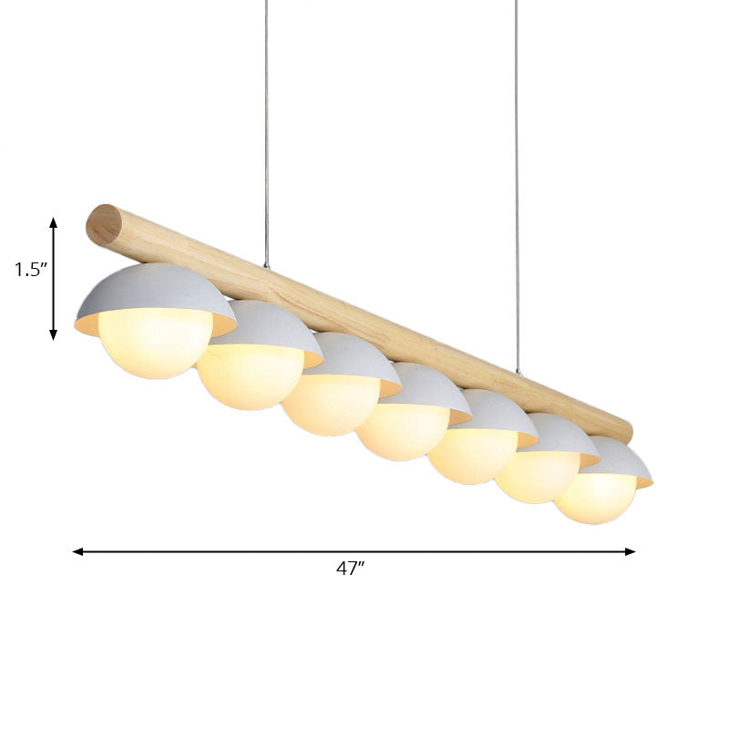 Modern Simple Linear Chandelier Wood Stem 5/7 Lights White Shade Billiard Lights for Restaurant Clearhalo 'Ceiling Lights' 'Island Lights' Lighting' 137216