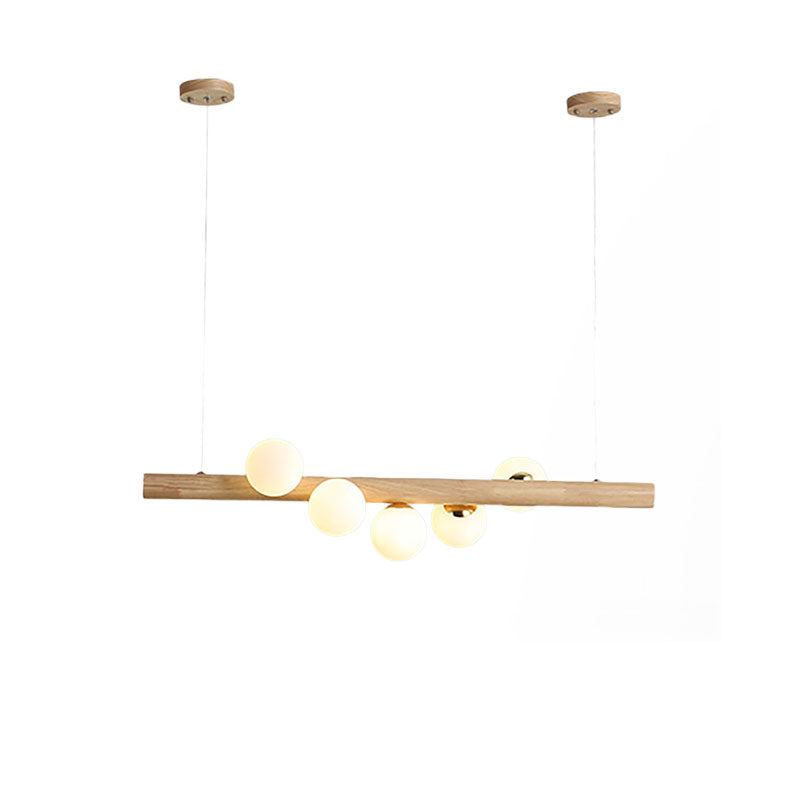 Modern Simple Wood Island Light with Spherical Shade 5/7 Lights Opal Glass Ceiling Lamp for Dining Room Clearhalo 'Ceiling Lights' 'Island Lights' Lighting' 137241