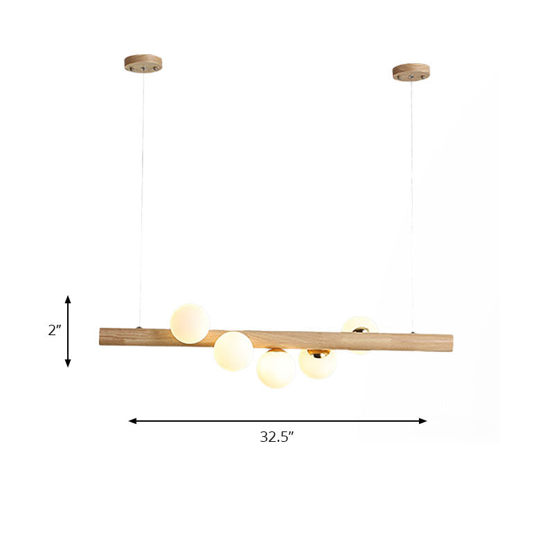 Modern Simple Wood Island Light with Spherical Shade 5/7 Lights Opal Glass Ceiling Lamp for Dining Room Clearhalo 'Ceiling Lights' 'Island Lights' Lighting' 137242