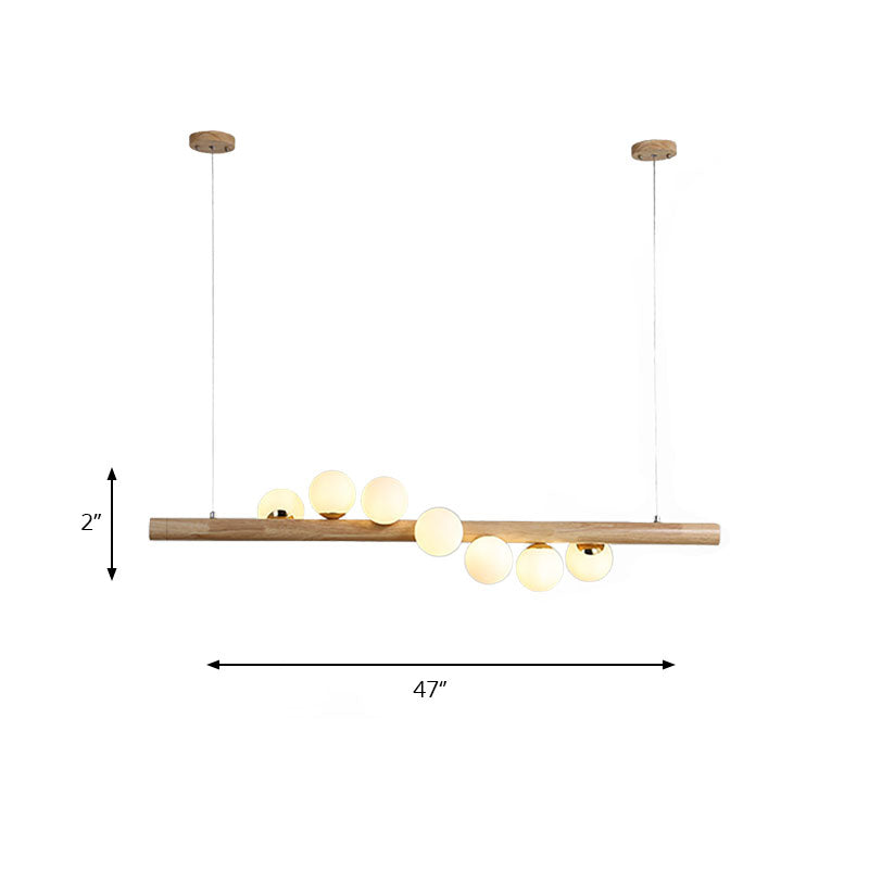 Modern Simple Wood Island Light with Spherical Shade 5/7 Lights Opal Glass Ceiling Lamp for Dining Room Clearhalo 'Ceiling Lights' 'Island Lights' Lighting' 137245