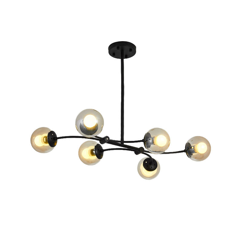 Sphere Shade Buffet Chandelier Lighting Glass 6-Head Modern Island Light in Black Clearhalo 'Ceiling Lights' 'Glass shade' 'Glass' 'Island Lights' Lighting' 137248