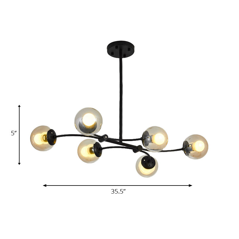 Sphere Shade Buffet Chandelier Lighting Glass 6-Head Modern Island Light in Black Clearhalo 'Ceiling Lights' 'Glass shade' 'Glass' 'Island Lights' Lighting' 137249