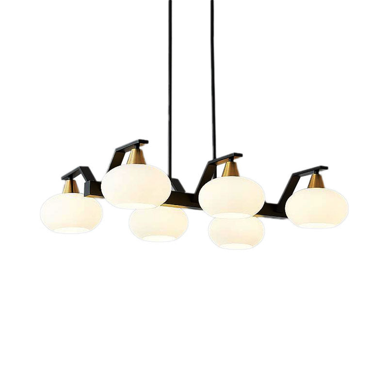 White Glass Oval Shade Chandelier Light 3/6 Lights Modern Hanging Pendant in Black Clearhalo 'Ceiling Lights' 'Island Lights' Lighting' 137270