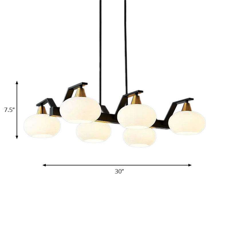 White Glass Oval Shade Chandelier Light 3/6 Lights Modern Hanging Pendant in Black Clearhalo 'Ceiling Lights' 'Island Lights' Lighting' 137271