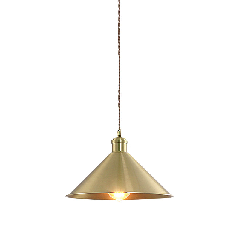 7"/9.5" W Cone Metal Hanging Light Fixture Industrial 1 Bulb Bedroom Pendant Lighting with Adjustable Cord in Brass Clearhalo 'Art Deco Pendants' 'Cast Iron' 'Ceiling Lights' 'Ceramic' 'Crystal' 'Industrial Pendants' 'Industrial' 'Metal' 'Middle Century Pendants' 'Pendant Lights' 'Pendants' 'Tiffany' Lighting' 137282