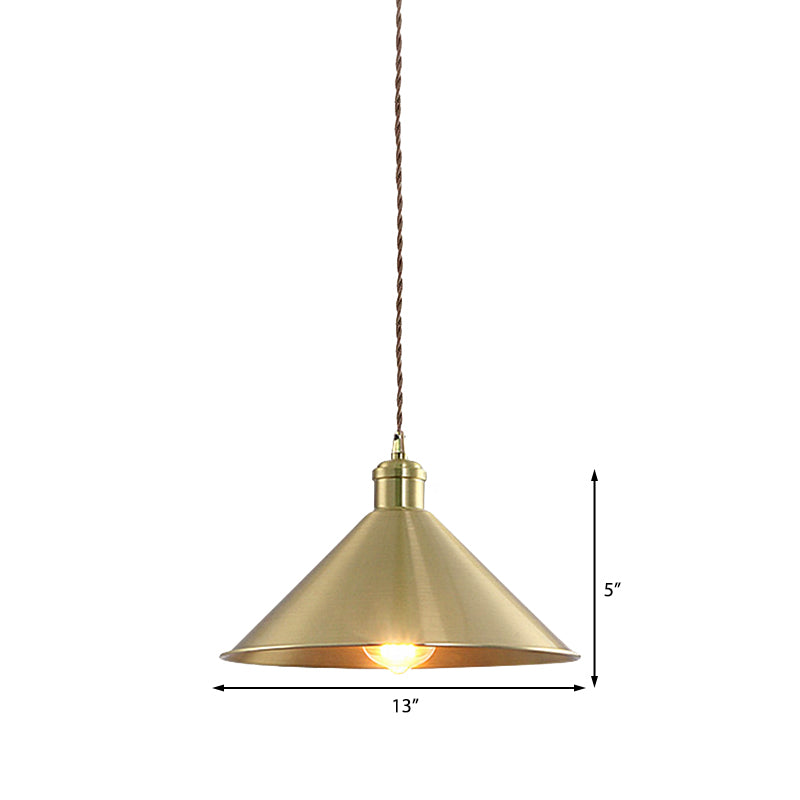 7"/9.5" W Cone Metal Hanging Light Fixture Industrial 1 Bulb Bedroom Pendant Lighting with Adjustable Cord in Brass Clearhalo 'Art Deco Pendants' 'Cast Iron' 'Ceiling Lights' 'Ceramic' 'Crystal' 'Industrial Pendants' 'Industrial' 'Metal' 'Middle Century Pendants' 'Pendant Lights' 'Pendants' 'Tiffany' Lighting' 137283