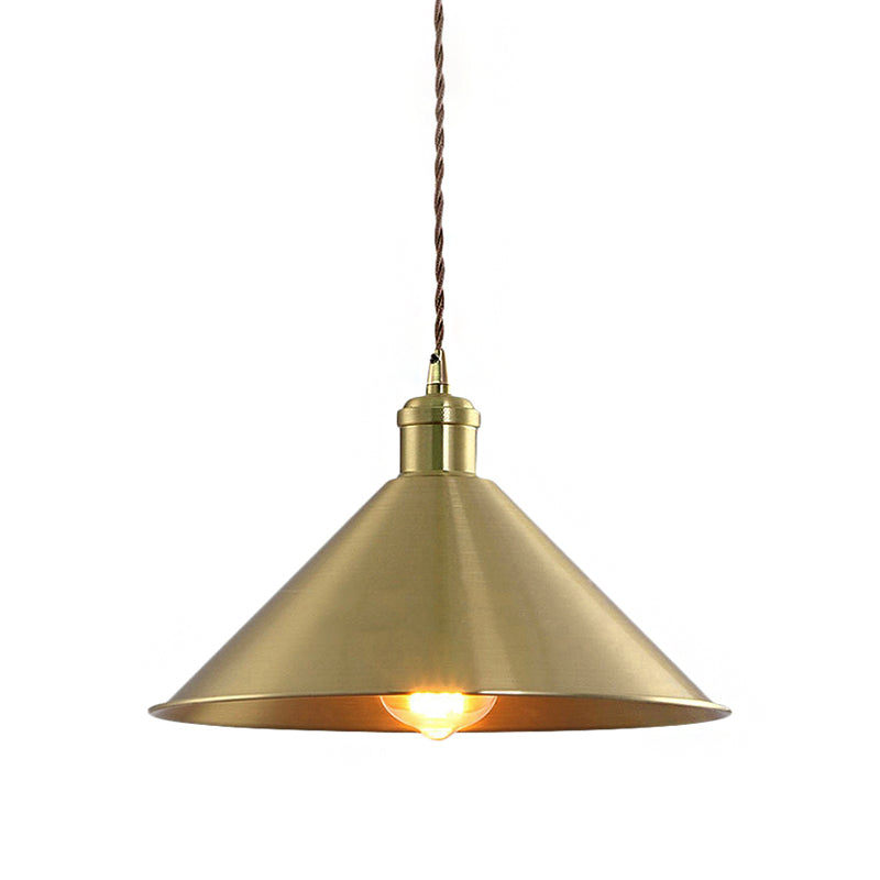 7"/9.5" W Cone Metal Hanging Light Fixture Industrial 1 Bulb Bedroom Pendant Lighting with Adjustable Cord in Brass Clearhalo 'Art Deco Pendants' 'Cast Iron' 'Ceiling Lights' 'Ceramic' 'Crystal' 'Industrial Pendants' 'Industrial' 'Metal' 'Middle Century Pendants' 'Pendant Lights' 'Pendants' 'Tiffany' Lighting' 137286