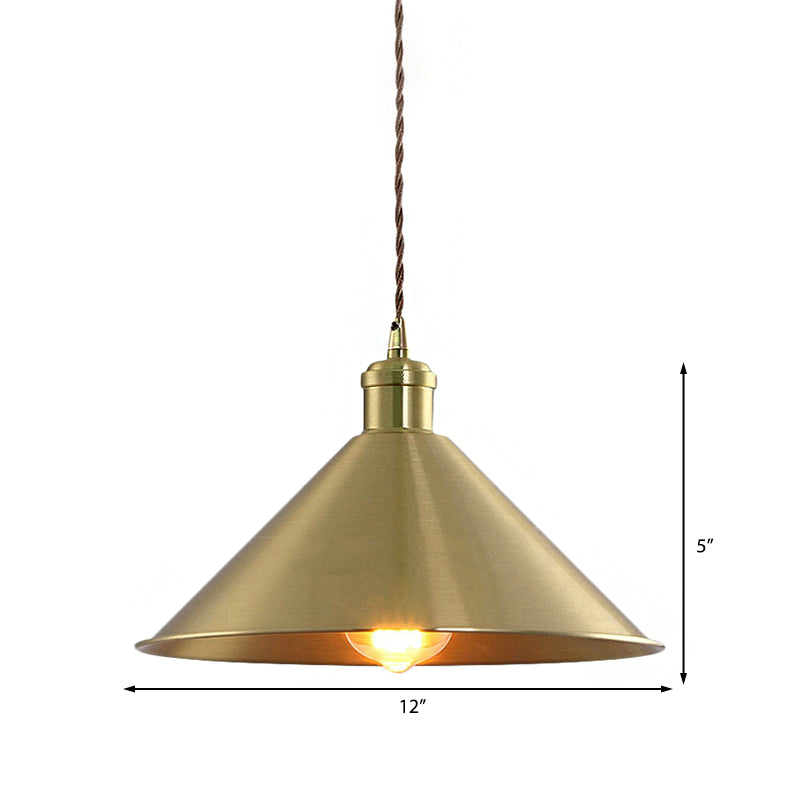 7"/9.5" W Cone Metal Hanging Light Fixture Industrial 1 Bulb Bedroom Pendant Lighting with Adjustable Cord in Brass Clearhalo 'Art Deco Pendants' 'Cast Iron' 'Ceiling Lights' 'Ceramic' 'Crystal' 'Industrial Pendants' 'Industrial' 'Metal' 'Middle Century Pendants' 'Pendant Lights' 'Pendants' 'Tiffany' Lighting' 137287